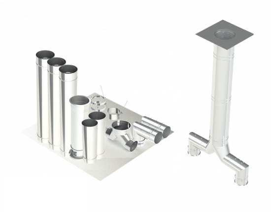 22"- Single Wall Kit,Two 16" Connections, Grease Duct, 10' Straight, Including No Weld Hood and Fan Connections SWNAKS-KIT19 SHOP HOODS, DUCTWORK, Single Wall Grease Duct Kits, Single Wall Kit - Straight w/ Pant Leg