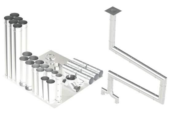 22"- Single Wall Kit,Two 16" Connections, Grease Duct, Four 90's, 50' Straight, Including No Weld Hood and Fan Connections SWNAKS-KIT21 SHOP HOODS, DUCTWORK, Single Wall Grease Duct Kits, Single Wall Kit - Straight w/ Pant Leg and 4 - 90's