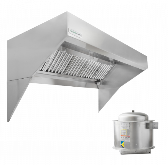 HoodMart Low Ceiling Sloped Front Exhaust Hood System - 13' x 48" EXH0013LB SHOP HOODS, COMMERCIAL HOOD PACKAGES, Exhaust Hood Packages, Low Ceiling Sloped Front Exhaust Hood Packages