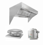 Hoodmart Low Ceiling Sloped Front Wall Canopy Hood Package W/Eco Makeup Air 5’ X 48” 2005L-DB SHOP HOODS, COMMERCIAL HOOD PACKAGES, Makeup-Air Hood Packages, Low Ceiling Sloped Front Short Cycle IPS