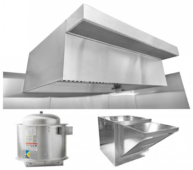 10' X 48" HOODMART GRC RESTAURANT HOOD SYSTEMS w/ PSP Make Up AIr EXH010PSP-GRC SHOP HOODS, COMMERCIAL HOOD PACKAGES, PSP Hoods, Makeup-Air Hood Packages, UNTEMPERED AIR, Perforated Supply Plenum (PSP)