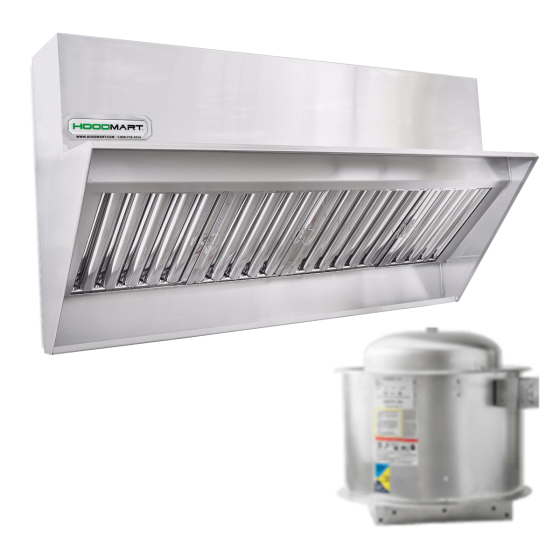 HoodMart Restaurant Low Proximity Backshelf Hood System 19' x 23" EXSS019BBSV SHOP HOODS, COMMERCIAL HOOD PACKAGES, Exhaust Hood Packages, Low Proximity BackShelf Hood Packages