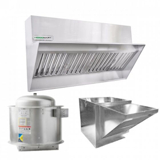 Restaurant Low Proximity Backshelf Hood System w/ BRP 17 x 23" EXSS017BSVBRP SHOP HOODS, COMMERCIAL HOOD PACKAGES, Makeup-Air Hood Packages, Backshelf with BRP