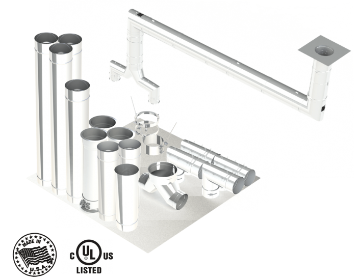 20"- Single Wall Kit,Two 14" Connections, Grease Duct, Two 90's, 30' Straight, Including No Weld Hood and Fan Connections Fan Connections SWNAKS-KIT17 SHOP HOODS, DUCTWORK, Single Wall Grease Duct Kits, Single Wall Kit - Straight w/ Pant Leg and 2 - 90's