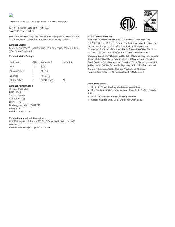 TK-USBI-18BD-RM 3600 2hp1ph-208V