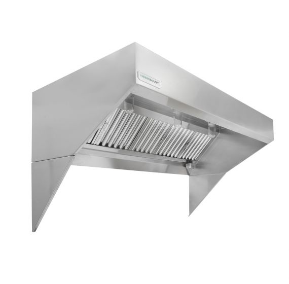 HoodMart Sistema de Campana de Extracción Temperado de Frente Inclinado para Techo Bajo - 6' x 48" EXH006LB-PSP-TEMP COMPRAR, CAMPANAS COMERCIALES, Paquetes de campanas de aire de suminstro, Low Ceiling Sloped Front PSP, Tempered Air