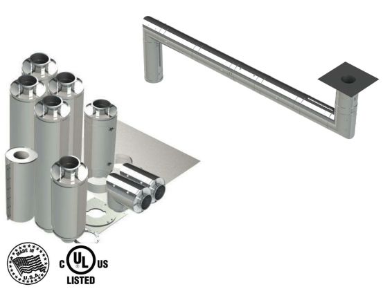 10" - Kit de Doble Pared, Espacio Cero, Ducto de Grasa, Dos Codos de 90°, 30' Recto, Incluyendo Conexiones de Campana y Ventilador Sin Soldadura DWNAKS-ZC-KIT02 Double Wall Kit - Straight w 2 - 90's