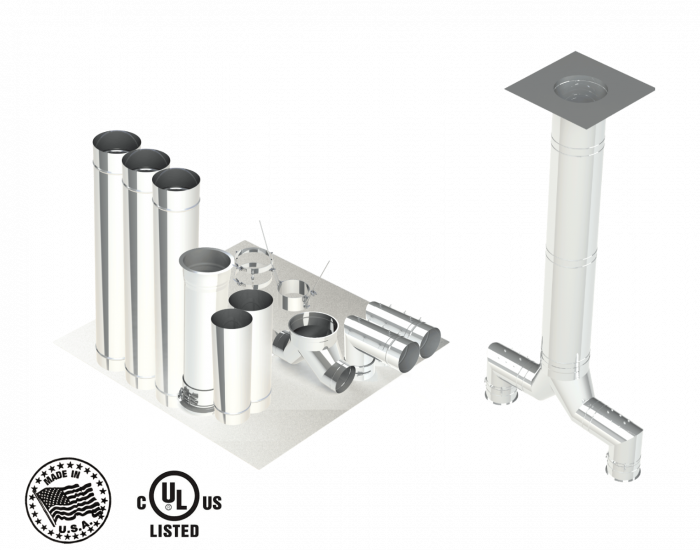 18"- Kit de Pared Simple, Dos 12" Conexiones, Ducto de Grasa, 10' Recto, Incluyendo Conexiones de Campana y Ventilador Sin Soldadura SWNAKS-KIT13 DUCTOS, Kits de conducto de grasa de pared simple, Kit de pared simple - recto con pierna de pantalón